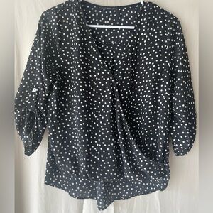 West Kei Black Wrap Blouse with 3/4 Sleeves